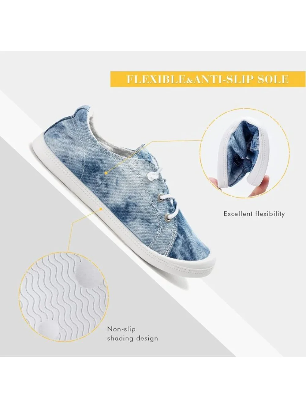 Women's Washed Denim Comfortable Lace-Up Flat Breathable Walking Casual Sneakers